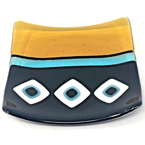 Gods Eye Studio Art Glass Trinket Dish Abstract 5.25” Fused Glass Signed G. King - Picture 1 of 8